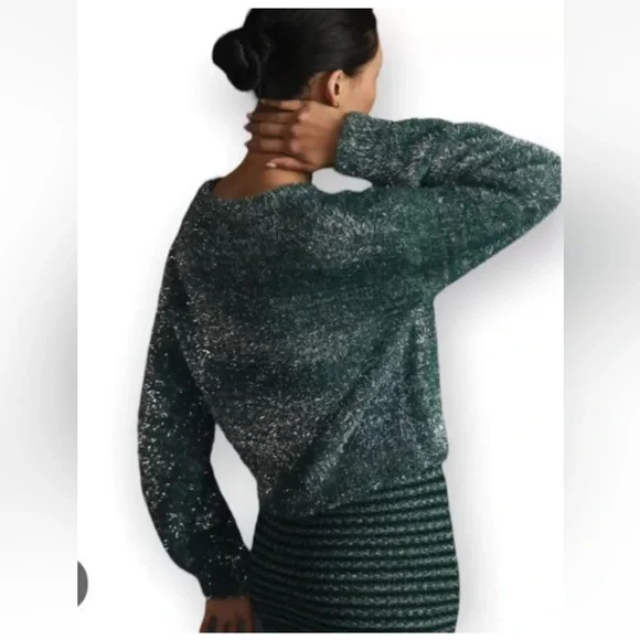 Anthropologie Maeve Tinsel Eyelash Sweater Size XL Teal Green - Picture 2 of 13
